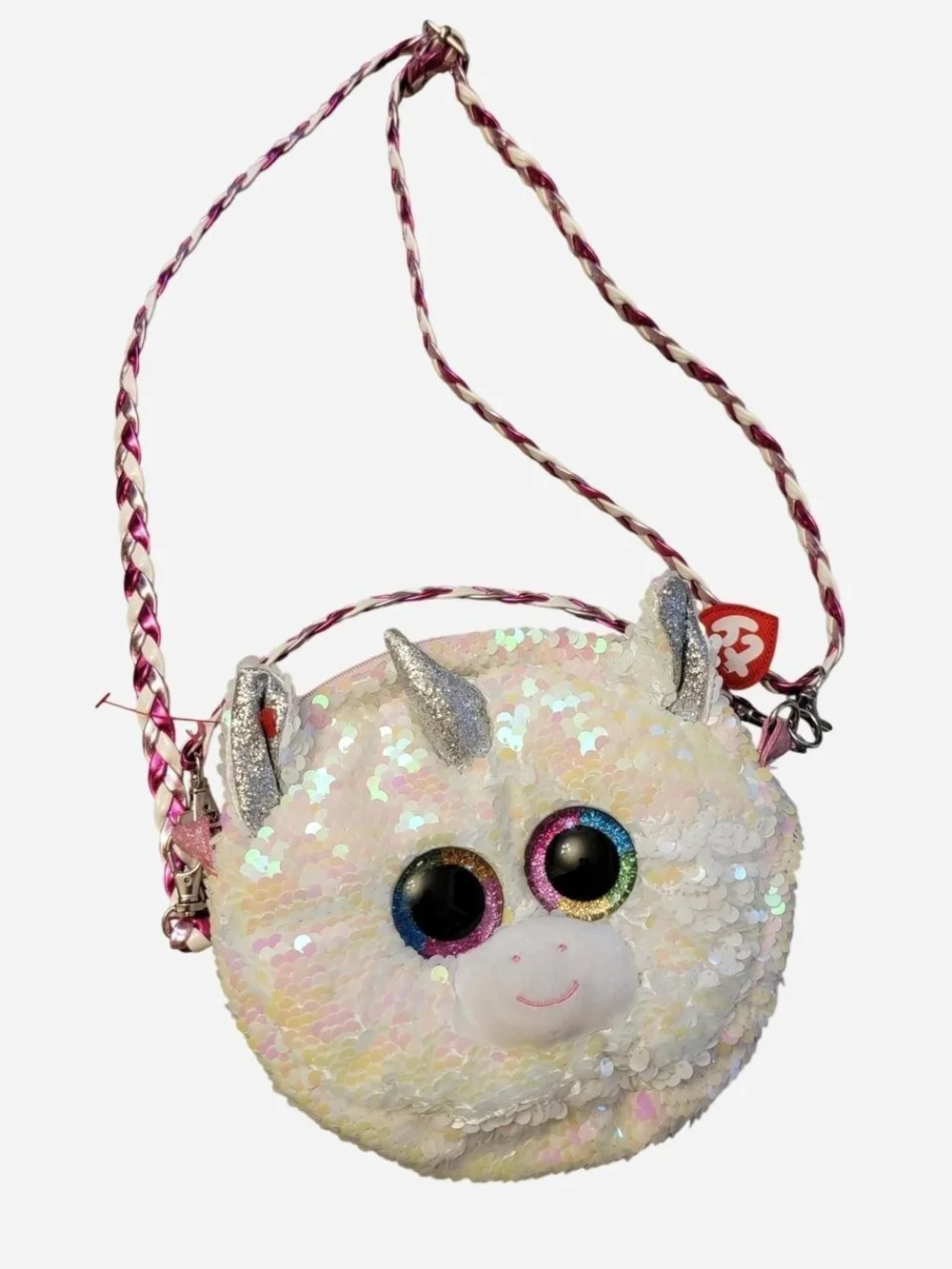 Ty Sequin Unicorn Cat Purse - White Iridescent with Silver Horns